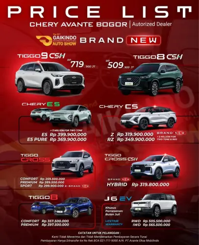 Pricelist Harga Chery bogortimur 2025